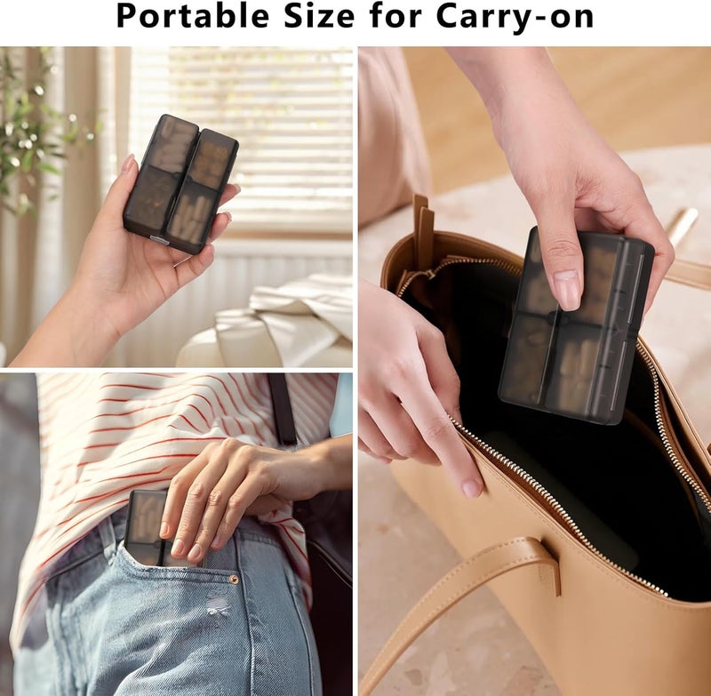 Prplet Tablets Pill Medicine Organizer Box – 7 Compartment Daily Storage Case for Vitamins, Supplements, Medication – Compact Travel Pill Container (Black) - Image 3