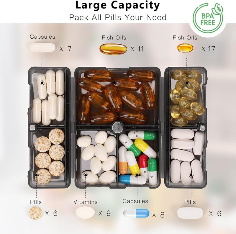 Prplet Tablets Pill Medicine Organizer Box – 7 Compartment Daily Storage Case for Vitamins, Supplements, Medication – Compact Travel Pill Container (Black) - Image 2