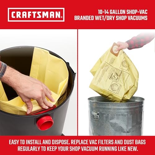 CRAFTSMAN CMXZVBE3877 Fine Dust Wet Dry Vac Dust Collection Bags for Most 10 to 14 Gallon Shop Vacuums, Collects Dry Fine Debris, Reduces Cleanup Time, 2-Pack - Image 3