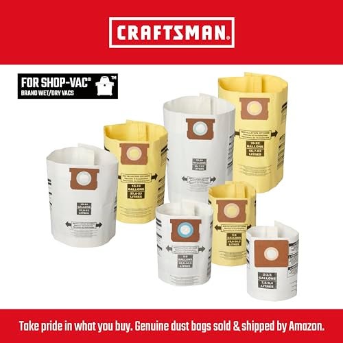 CRAFTSMAN CMXZVBE3877 Fine Dust Wet Dry Vac Dust Collection Bags for Most 10 to 14 Gallon Shop Vacuums, Collects Dry Fine Debris, Reduces Cleanup Time, 2-Pack - Image 5