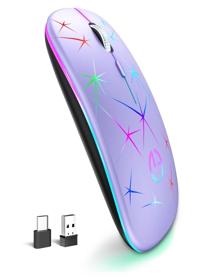 TaIYanG ماوس لاسلكي TaIYanG، ماوس بصري محمول هادئ RGB بتردد 2.4G مع جهاز استقبال USB ومحول Type C، 3 مستويات DPI قابلة للتعديل، ماوس كمبيوتر لاسلكي للابتوب، الكمبيوتر، PC، MacBook، سطح المكتب - Image 1