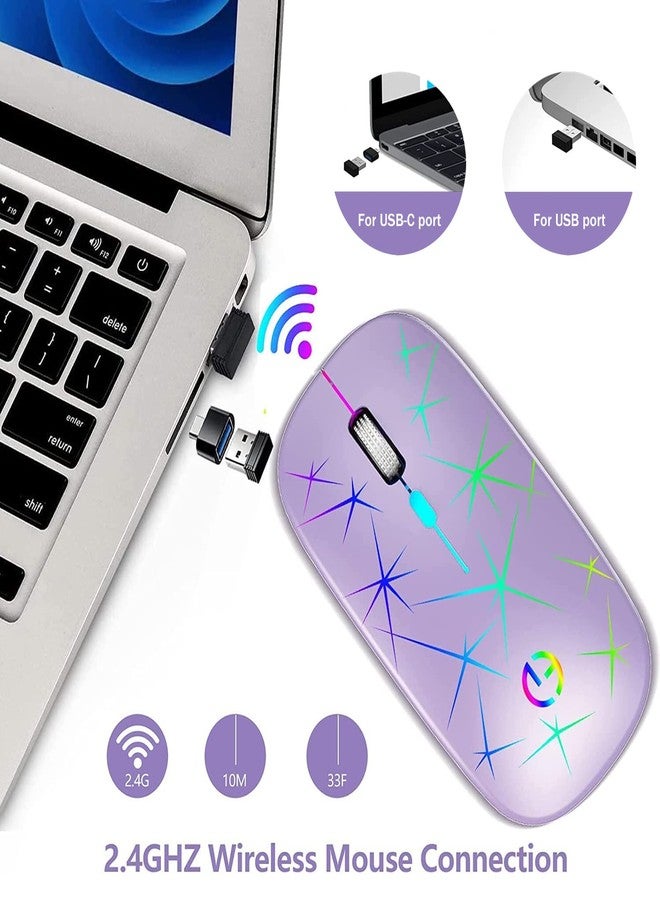 TaIYanG ماوس لاسلكي TaIYanG، ماوس بصري محمول هادئ RGB بتردد 2.4G مع جهاز استقبال USB ومحول Type C، 3 مستويات DPI قابلة للتعديل، ماوس كمبيوتر لاسلكي للابتوب، الكمبيوتر، PC، MacBook، سطح المكتب - Image 2