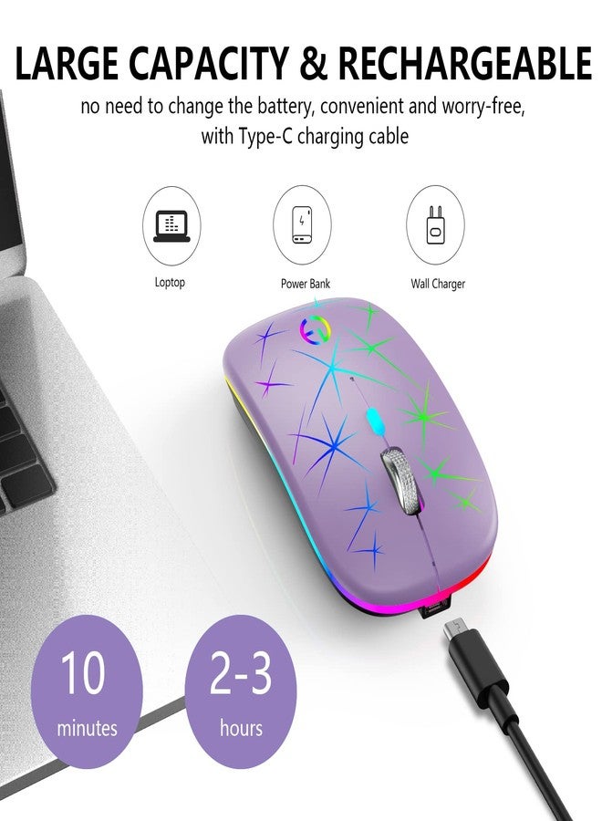 TaIYanG ماوس لاسلكي TaIYanG، ماوس بصري محمول هادئ RGB بتردد 2.4G مع جهاز استقبال USB ومحول Type C، 3 مستويات DPI قابلة للتعديل، ماوس كمبيوتر لاسلكي للابتوب، الكمبيوتر، PC، MacBook، سطح المكتب - Image 3