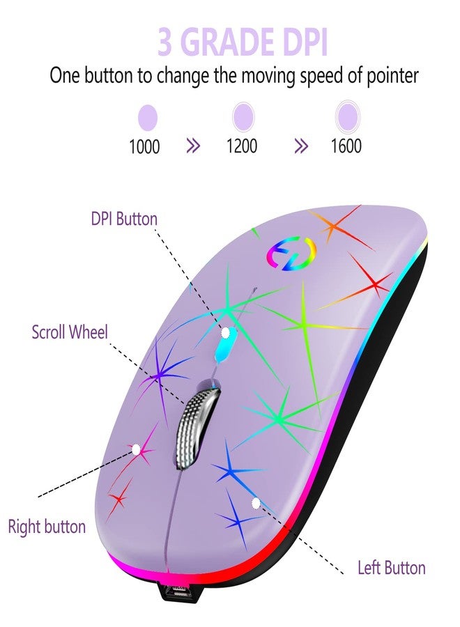 TaIYanG ماوس لاسلكي TaIYanG، ماوس بصري محمول هادئ RGB بتردد 2.4G مع جهاز استقبال USB ومحول Type C، 3 مستويات DPI قابلة للتعديل، ماوس كمبيوتر لاسلكي للابتوب، الكمبيوتر، PC، MacBook، سطح المكتب - Image 4