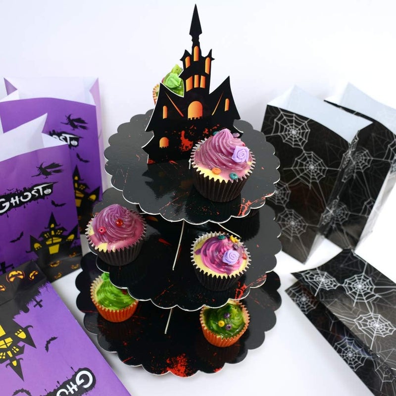 WEEPA Halloween Party Supplies 3 Tier Cupcake Stand Cardboard Cake Stand Gothic Tower for Halloween Party Decorations - Image 5