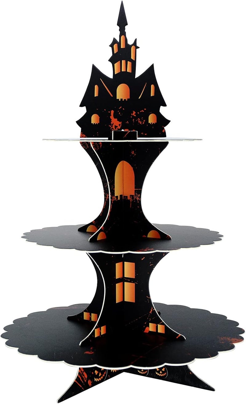 WEEPA Halloween Party Supplies 3 Tier Cupcake Stand Cardboard Cake Stand Gothic Tower for Halloween Party Decorations - Image 1