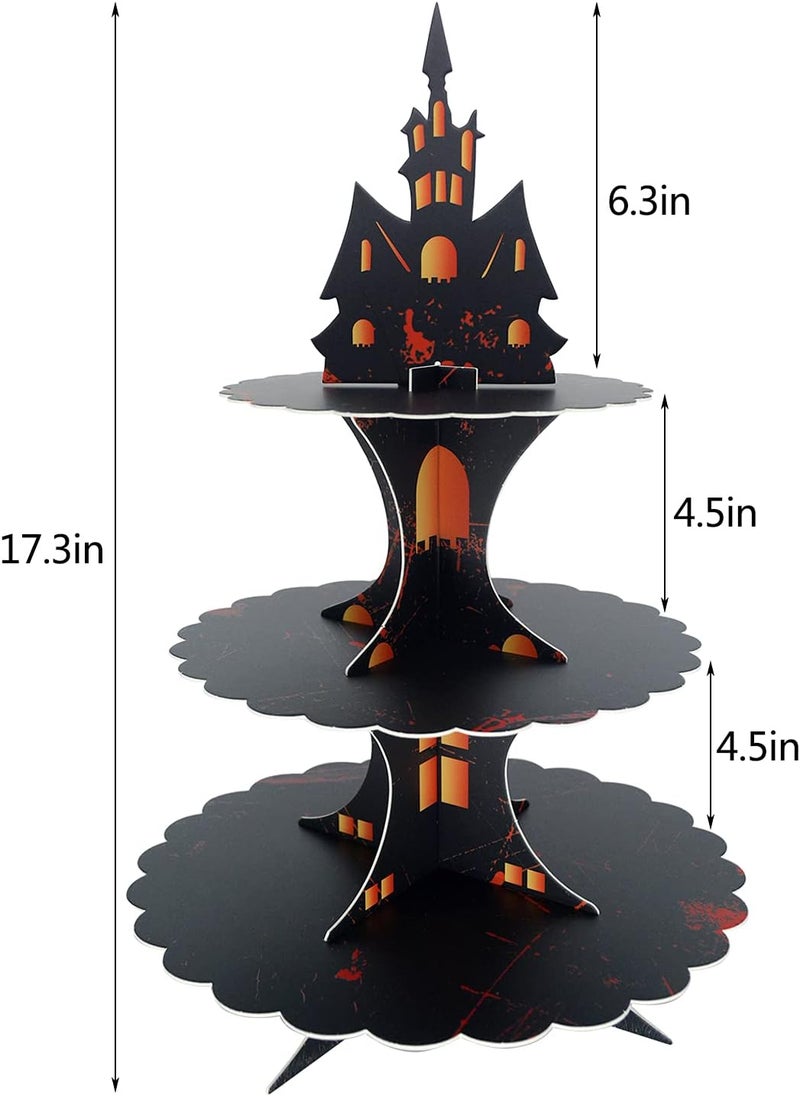 WEEPA Halloween Party Supplies 3 Tier Cupcake Stand Cardboard Cake Stand Gothic Tower for Halloween Party Decorations - Image 3