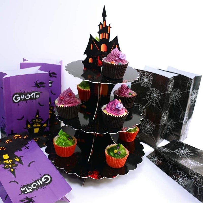 WEEPA Halloween Party Supplies 3 Tier Cupcake Stand Cardboard Cake Stand Gothic Tower for Halloween Party Decorations - Image 4