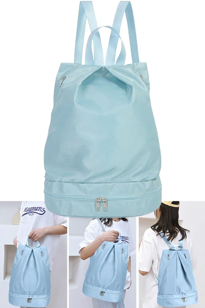 VUCATIN Swim Bag Dry Wet Separation Backpack with Shoe Compartment Lightweight Waterproof Pool Beach Swimming Athlete Sports Backpack for Mens Womens (Blue) - Image 1