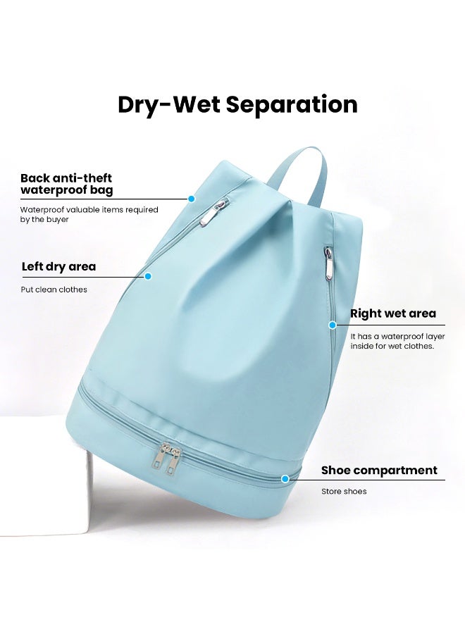 VUCATIN Swim Bag Dry Wet Separation Backpack with Shoe Compartment Lightweight Waterproof Pool Beach Swimming Athlete Sports Backpack for Mens Womens (Blue) - Image 2