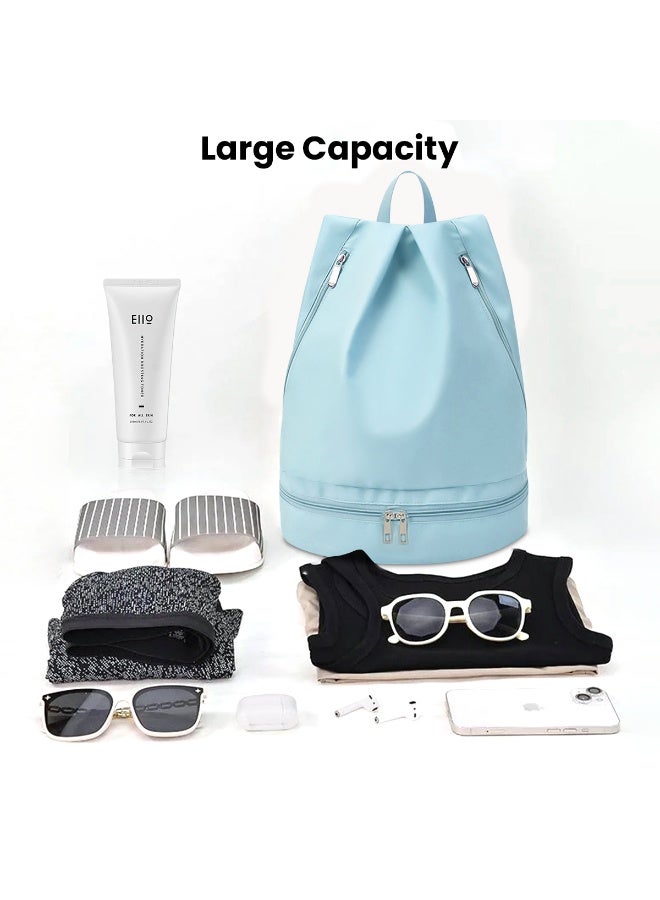 VUCATIN Swim Bag Dry Wet Separation Backpack with Shoe Compartment Lightweight Waterproof Pool Beach Swimming Athlete Sports Backpack for Mens Womens (Blue) - Image 4