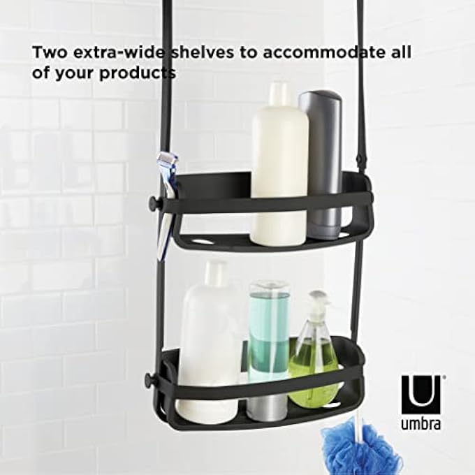 UMBRA Flex Hanging Shower Caddy Bathtub Shelf and Bathroom Organizer Black - Image 2