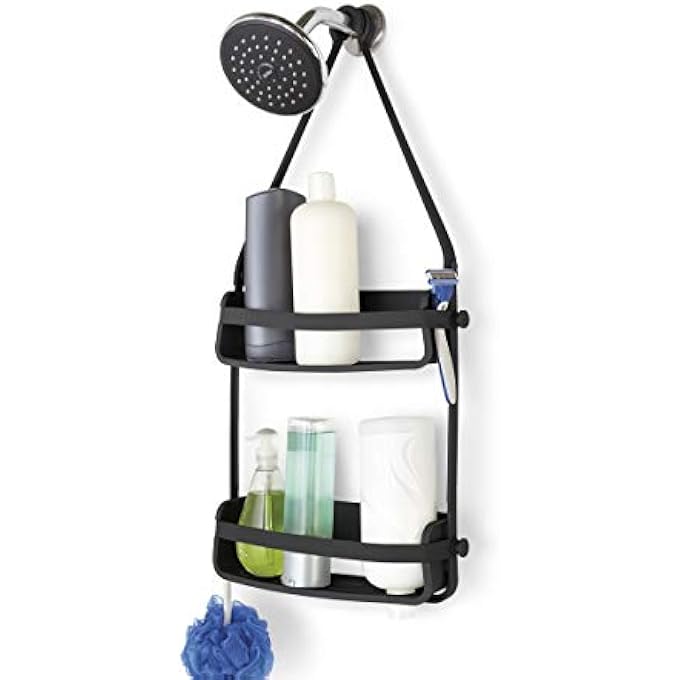 UMBRA Flex Hanging Shower Caddy Bathtub Shelf and Bathroom Organizer Black - Image 1