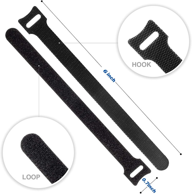 OneLeaf 80PCS Reusable Cable Ties - Black Adjustable 6-Inch Cord Organizer Ties - Image 3