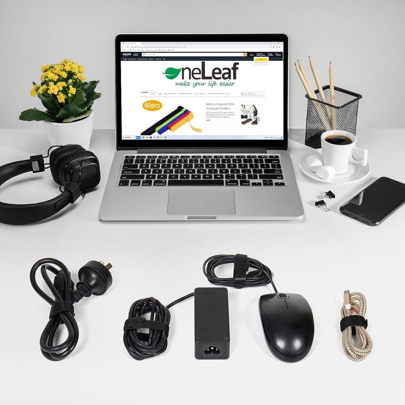 OneLeaf 80PCS Reusable Cable Ties - Black Adjustable 6-Inch Cord Organizer Ties - Image 2