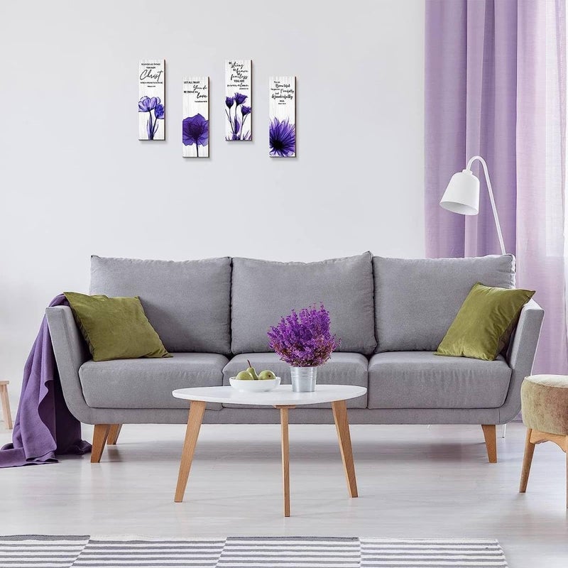 اي ار اس ديكور حائط ديني من أربع قطع من الزهور الأرجوانية من ARS - Image 5