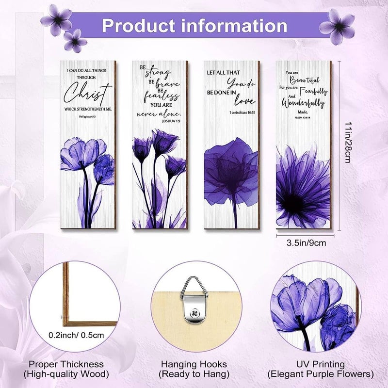 اي ار اس ديكور حائط ديني من أربع قطع من الزهور الأرجوانية من ARS - Image 2