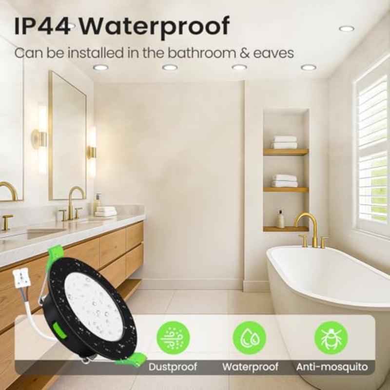 إضاءة كشاف LED مجوفة قابلة للتعتيم 5 وات 460 لومن للحمام IP44 3CCT 3000 K 4000 K 6500 K أضواء كاشفة لدرجة حرارة اللون قابلة للتعديل للحمامات وغرف المعيشة والمطبخ، حزمة من 10 قطع، أسود - Image 5