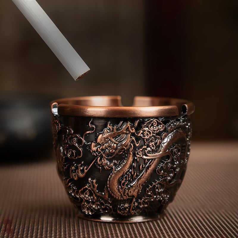 Bronze Chinese Style Retro Ashtray With Dragon Relief Gift For Friends - Image 4