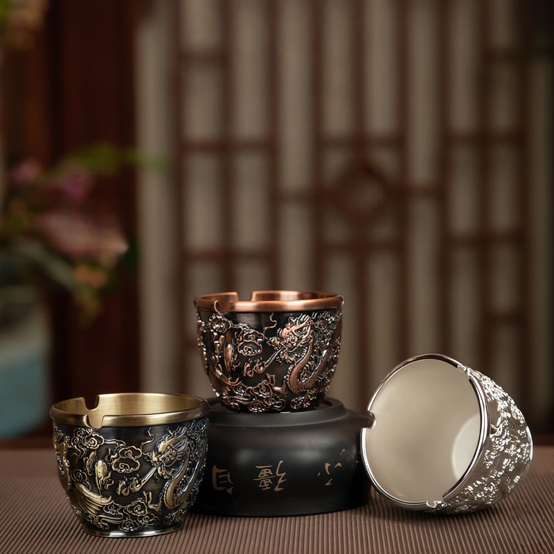 Bronze Chinese Style Retro Ashtray With Dragon Relief Gift For Friends - Image 5