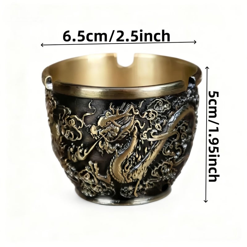 Bronze Chinese Style Retro Ashtray With Dragon Relief Gift For Friends - Image 2