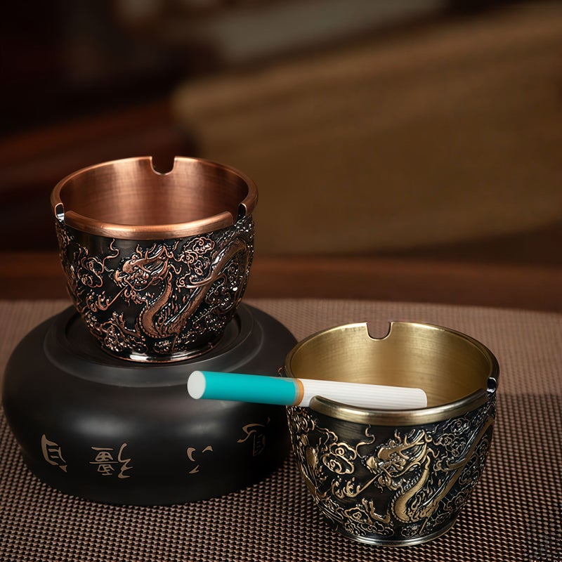 Bronze Chinese Style Retro Ashtray With Dragon Relief Gift For Friends - Image 1