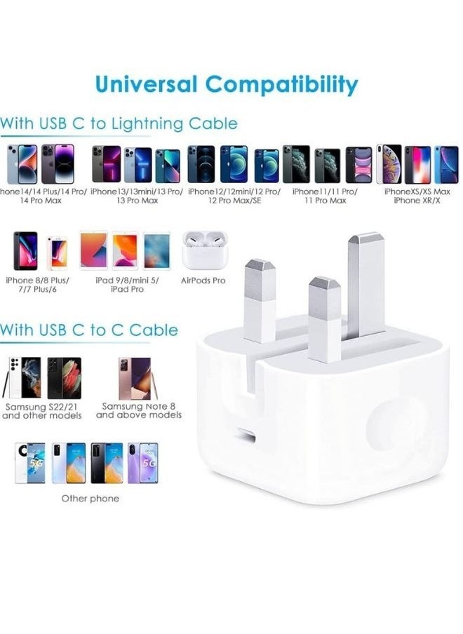 iPhone 20W Fast Charger | USB C Wall Fast Charger with USB C to Lightning Cable Compatible with iPhone 14/14 Pro/14 Pro Max/13/12/SE2020/11/XR/XS Max/X/iPad
