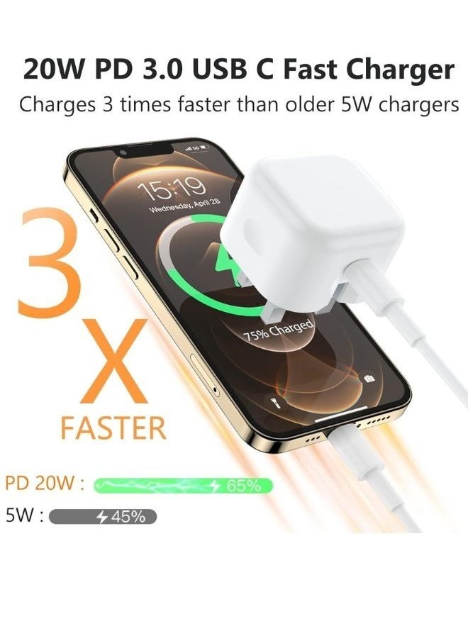 iPhone 20W Fast Charger | USB C Wall Fast Charger with USB C to Lightning Cable Compatible with iPhone 14/14 Pro/14 Pro Max/13/12/SE2020/11/XR/XS Max/X/iPad