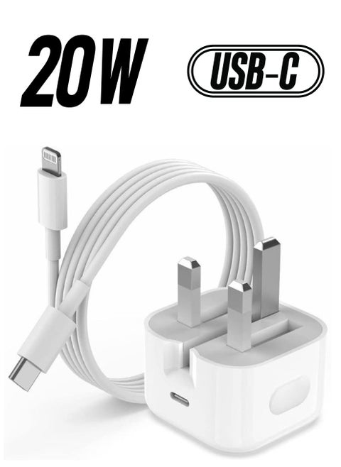iPhone 20W Fast Charger | USB C Wall Fast Charger with USB C to Lightning Cable Compatible with iPhone 14/14 Pro/14 Pro Max/13/12/SE2020/11/XR/XS Max/X/iPad