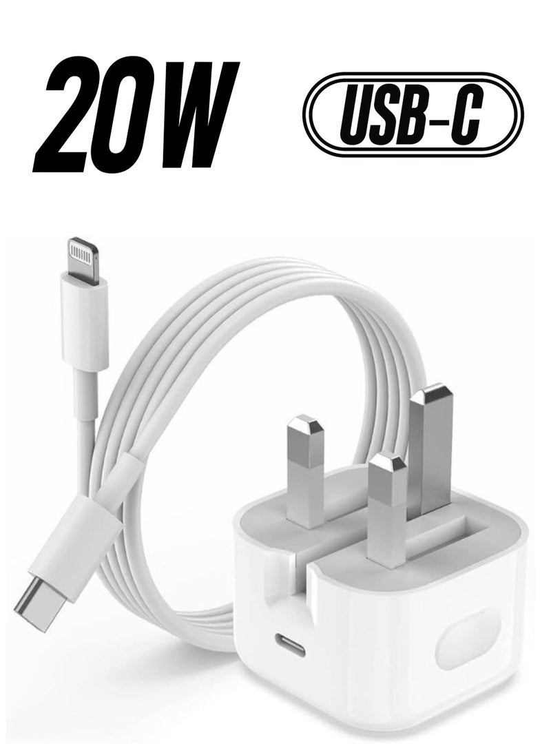 iPhone 20W Fast Charger | USB C Wall Fast Charger with USB C to Lightning Cable Compatible with iPhone 14/14 Pro/14 Pro Max/13/12/SE2020/11/XR/XS Max/X/iPad