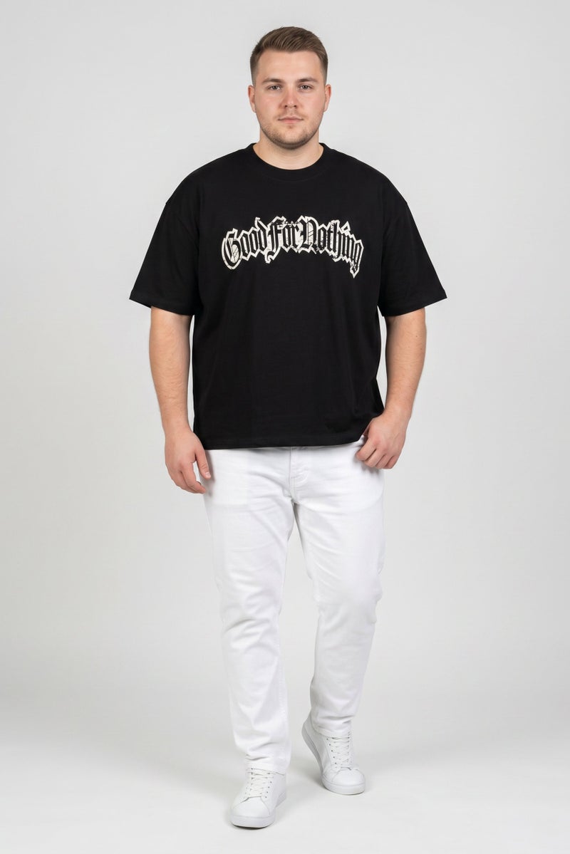 GOOD FOR NOTHING Men Crew Neck Short Sleeve Graphic Print T-Shirt, Black - Image 2