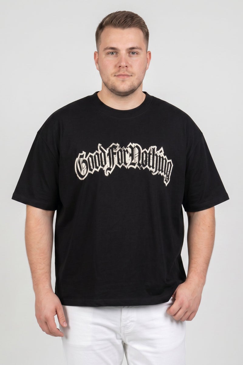 GOOD FOR NOTHING Men Crew Neck Short Sleeve Graphic Print T-Shirt, Black - Image 1