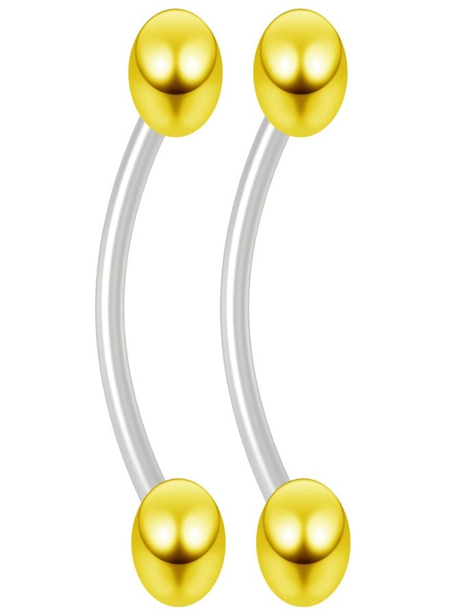 Bling Piercing 2pc 16g Flexible Bioflex Curved Barbell 3mm Anodized Gold Ball 10mm Bioplast J-Curve Bent Banana Bar - Image 1