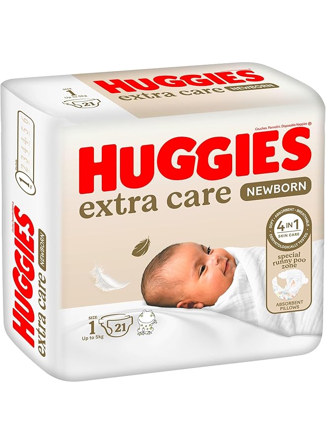 HUGGIES Extra Care Newborn Size 1 Up To 5 Kg Carry Pack 21 Diapers (Pack Of 3) - Image 2