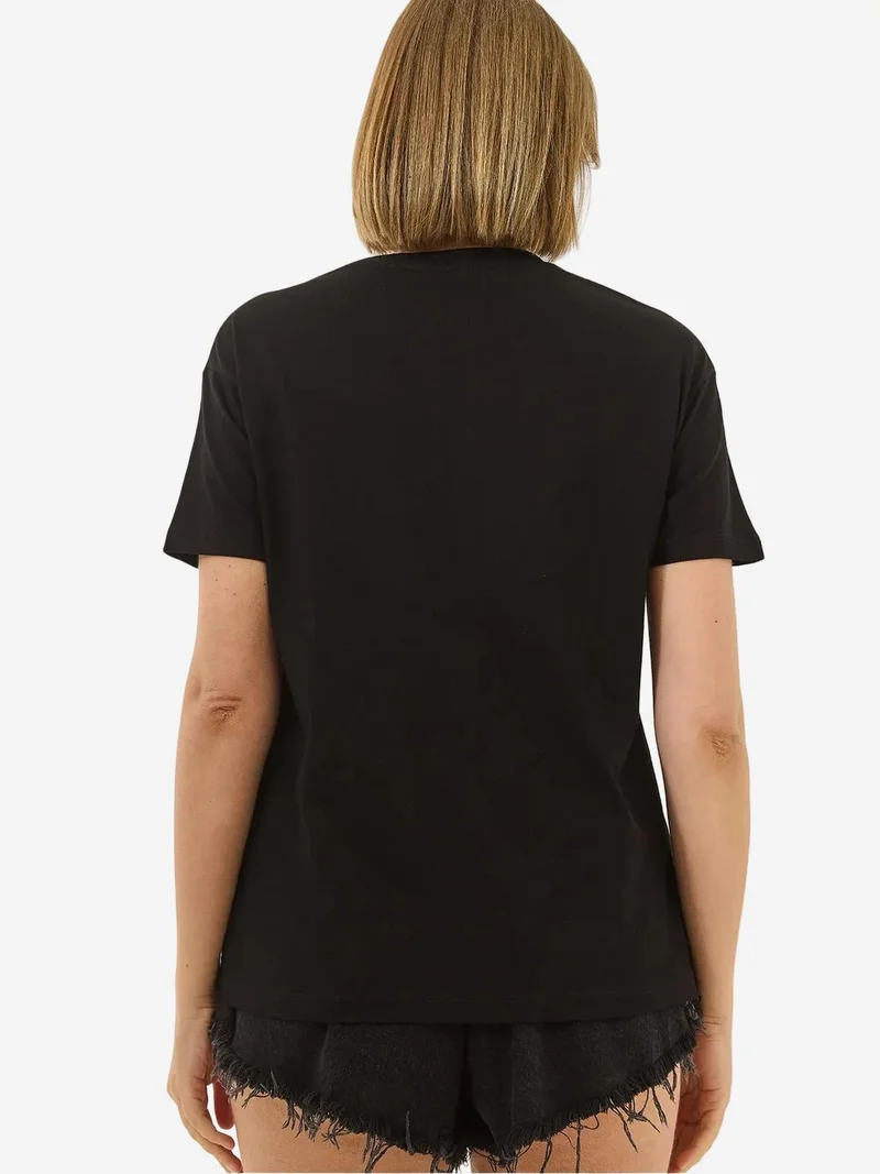 Bianco Lucci Black LUCCI Embroidered Crew Neck T-Shirt for Women | Best Price UAE