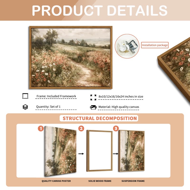 AKWISH Vintage Framed Wall Art for Living Room â€“ Vintage Wildflower Pictures Oil Paintings Canvas Prints â€“ Country Flower Modern Farmhouse Wall Decor for Bathroom Bedroom Home Office â€“ 8x10in - Image 5
