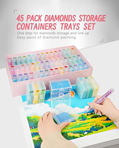 forever young 45pcs Diamond Painting Storage Containers Trays, Diamond Art Accessories Diamond Painting Trays with Lids, 2-in-1 Storage, Bead Storage & Line-Up, Box Package - Image 2