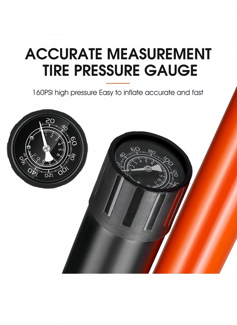 WEST BIKING Bike Pump with Pressure Gauge - Bicycle Air Pump for All Valves - 11 Bar / 160 Psi Bike Floor Pump - Bike Tire Pump for e-Bikes, Mountain Bikes, Bicycle Pump for Presta Valve With Tire Pressure Gauge and Air Needle  - Image 2