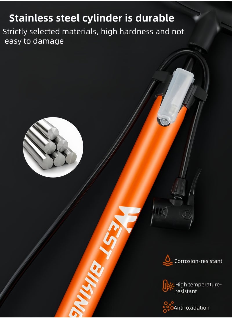WEST BIKING - Bike Pump with Pressure Gauge - Bicycle Air Pump for All Valves - 11 Bar / 160 Psi Bike Floor Pump - Bike Tire Pump for e-Bikes, Mountain Bikes, Bicycle Pump for Presta Valve With Tire Pressure Gauge and Air Needle - Image 1