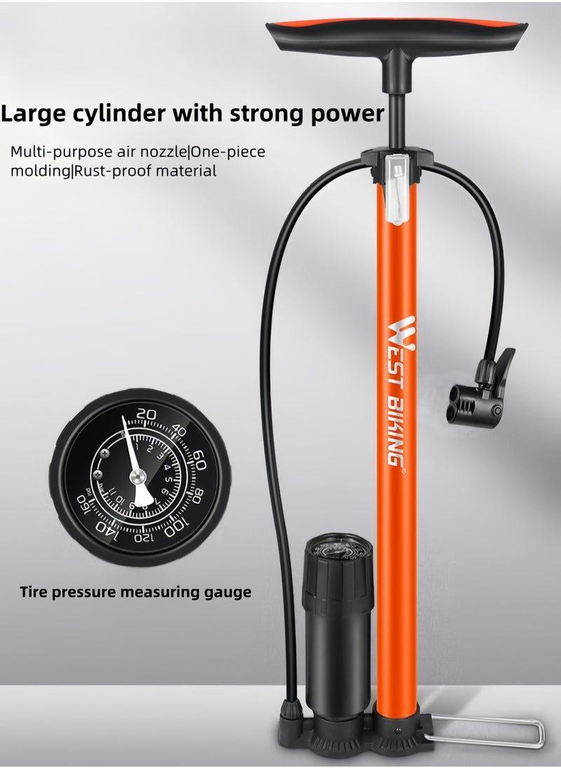 WEST BIKING - Bike Pump with Pressure Gauge - Bicycle Air Pump for All Valves - 11 Bar / 160 Psi Bike Floor Pump - Bike Tire Pump for e-Bikes, Mountain Bikes, Bicycle Pump for Presta Valve With Tire Pressure Gauge and Air Needle - Image 1