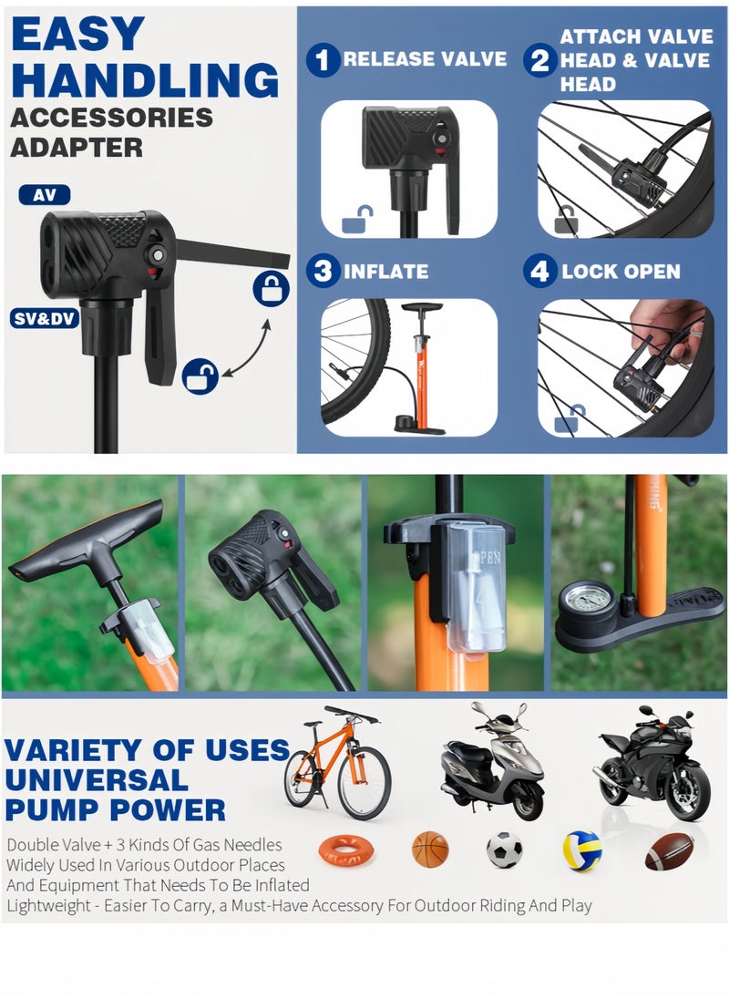 WEST BIKING Bike Pump with Pressure Gauge - Bicycle Air Pump for All Valves - 11 Bar / 160 Psi Bike Floor Pump - Bike Tire Pump for e-Bikes, Mountain Bikes, Bicycle Pump for Presta Valve With Tire Pressure Gauge and Air Needle  - Image 5