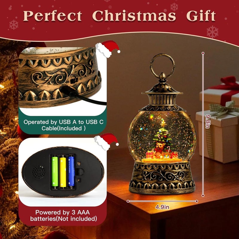 Aixuler Christmas Snow Globe, Gift Bear Musical Snow Globe Lantern Lights with 6H Timer Battery & USB Powered, Retro Style Holiday Glitter Globe for Xmas Home Decoration Holiday Party Gifts - Image 4