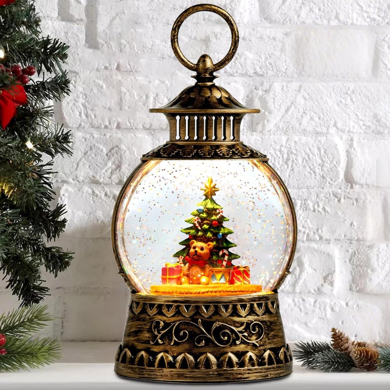 Aixuler Christmas Snow Globe, Gift Bear Musical Snow Globe Lantern Lights with 6H Timer Battery & USB Powered, Retro Style Holiday Glitter Globe for Xmas Home Decoration Holiday Party Gifts - Image 1