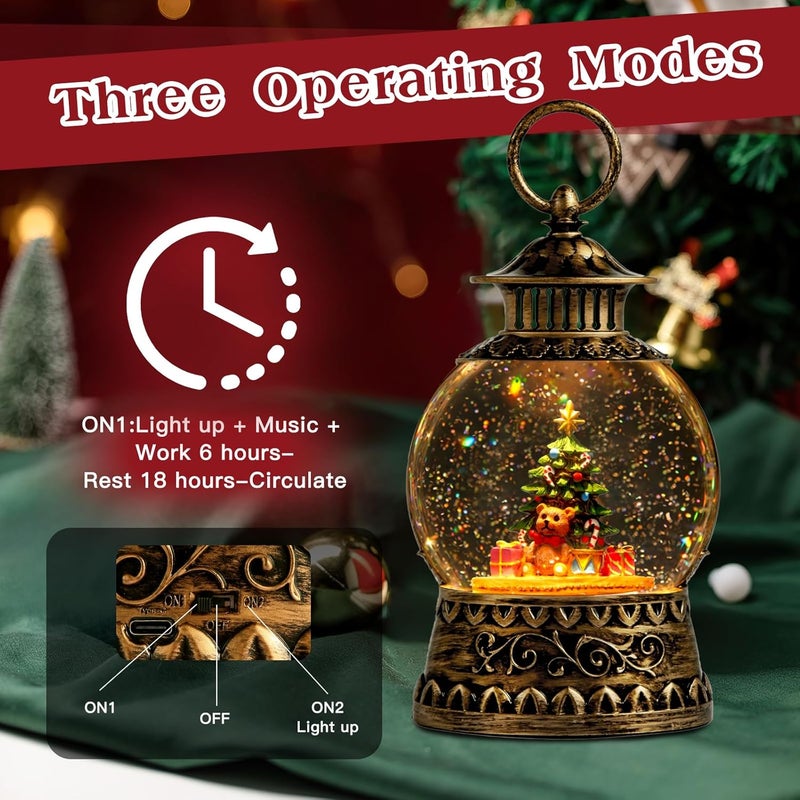 Aixuler Christmas Snow Globe, Gift Bear Musical Snow Globe Lantern Lights with 6H Timer Battery & USB Powered, Retro Style Holiday Glitter Globe for Xmas Home Decoration Holiday Party Gifts - Image 5
