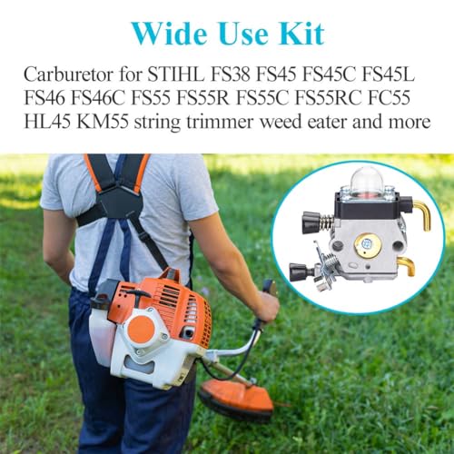 HOODELL FS55 Carburetor, Easy-start FS 55 Carb with Rebuild Kit, Premium FS55R FS45 FS38 HL45 Carburetor for ZAMA STIHL String Hedge Trimmer Weed Eater Parts with Fuel Line Kit - Image 3