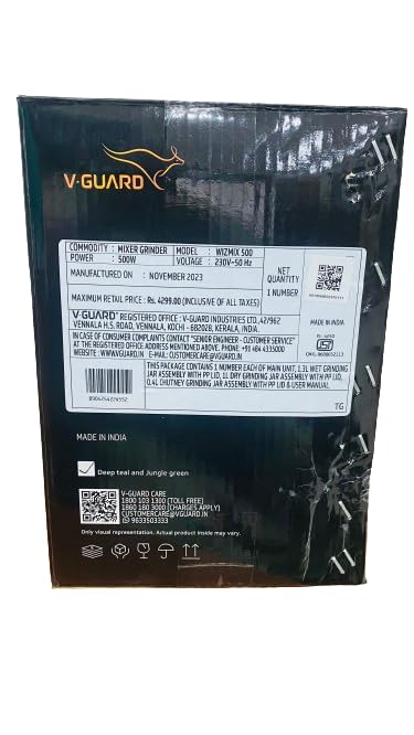 V-GUARD WIZMIX 500 Mixer Grinder Deep Teal and Jungle Green - Image 3