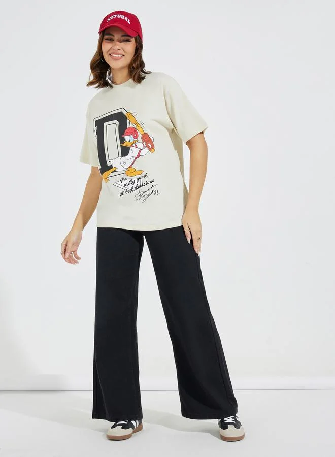 Styli Styli Donald Duck Graphic Oversized T-Shirt with Dropped Shoulder