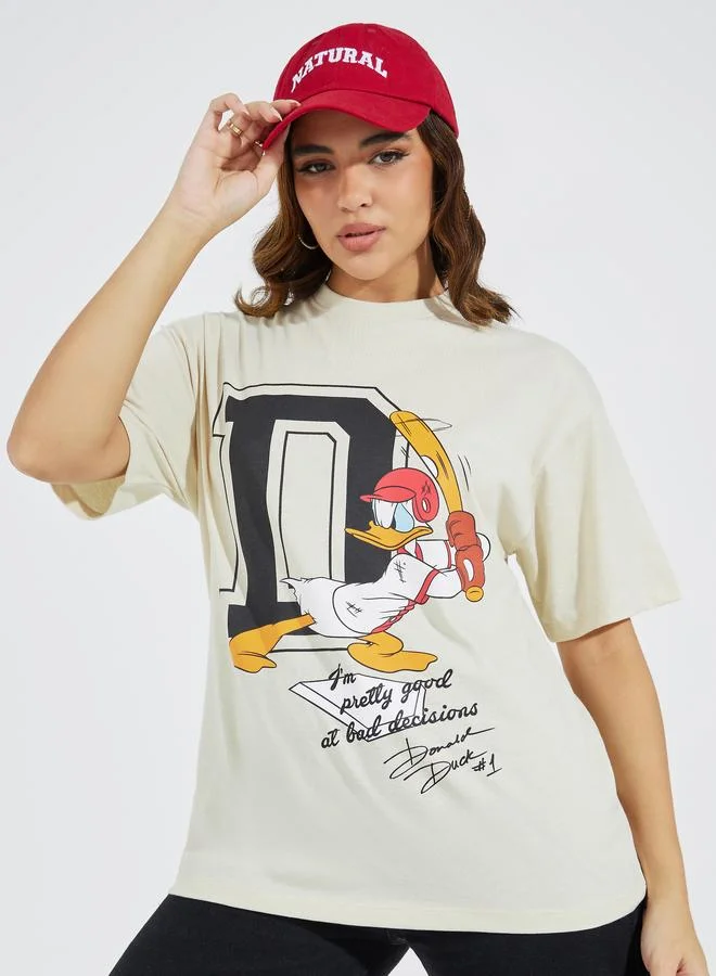 Styli Styli Donald Duck Graphic Oversized T-Shirt with Dropped Shoulder
