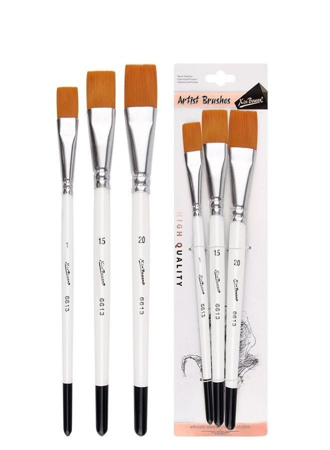 Xinbowen 3-Piece Short Handle Nylon Brush Set – Flat Brushes for Watercolor, Acrylic, and Oil Painting - Image 3