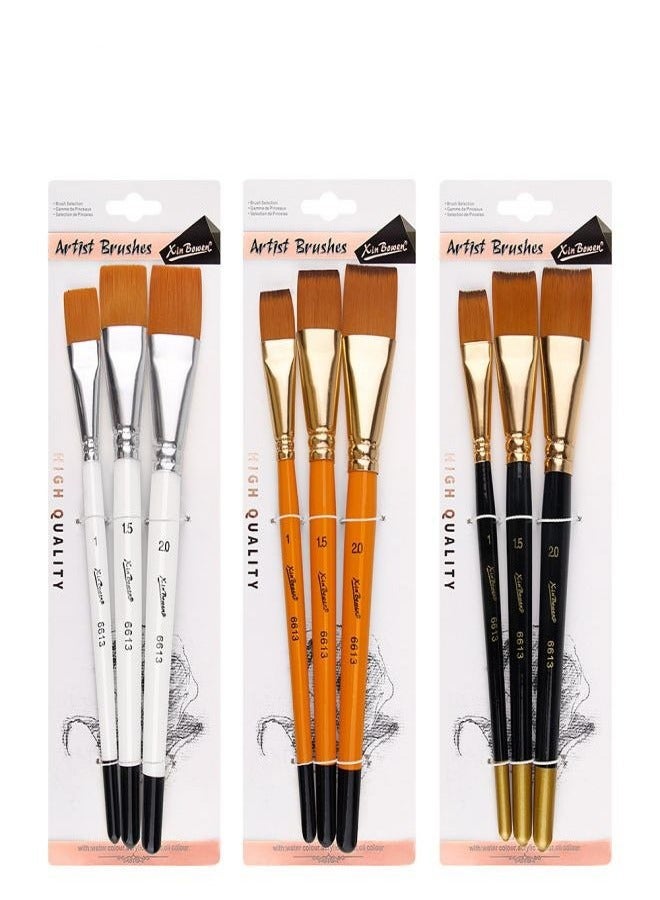 Xinbowen 3-Piece Short Handle Nylon Brush Set – Flat Brushes for Watercolor, Acrylic, and Oil Painting - Image 2